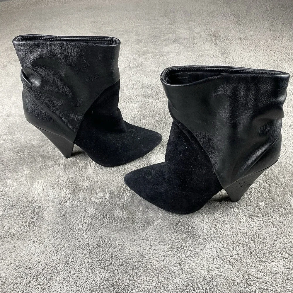 Steve Madden Leather‎ Suede Ankle Booties Womens Size 5.5 Black Block Heel